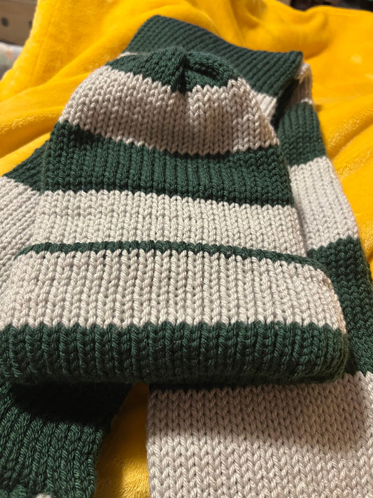 Green & Gray Crochet Scarf & Hat Set