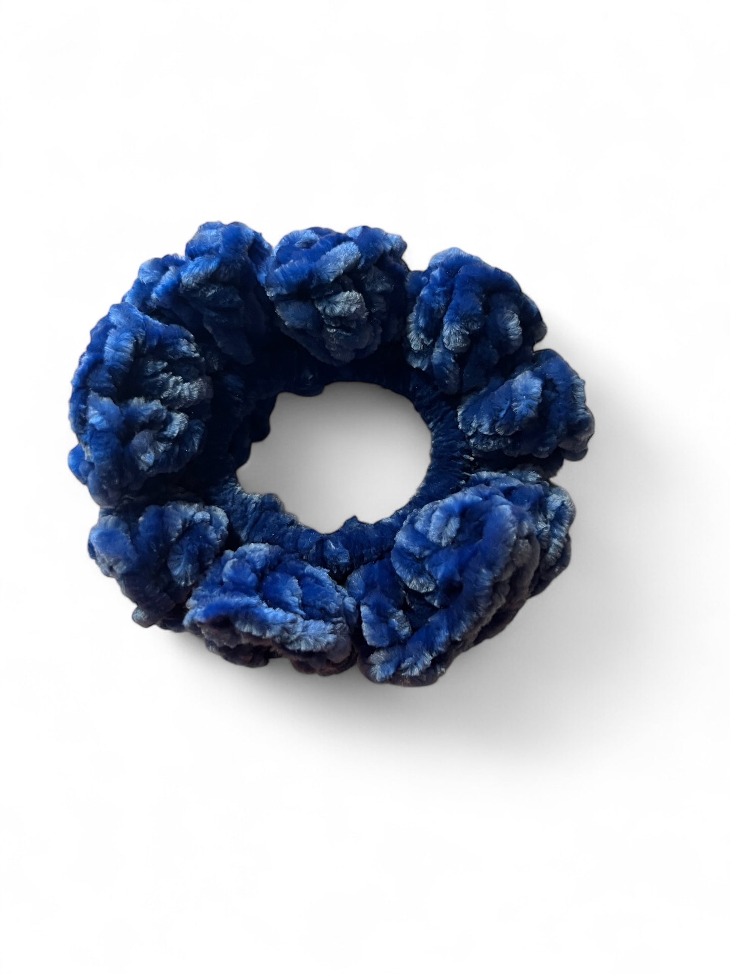 Crocheted Velvet Scrunchie Nautical Blue