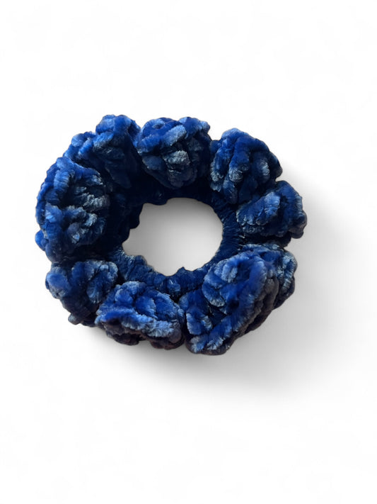 Crocheted Velvet Scrunchie Nautical Blue