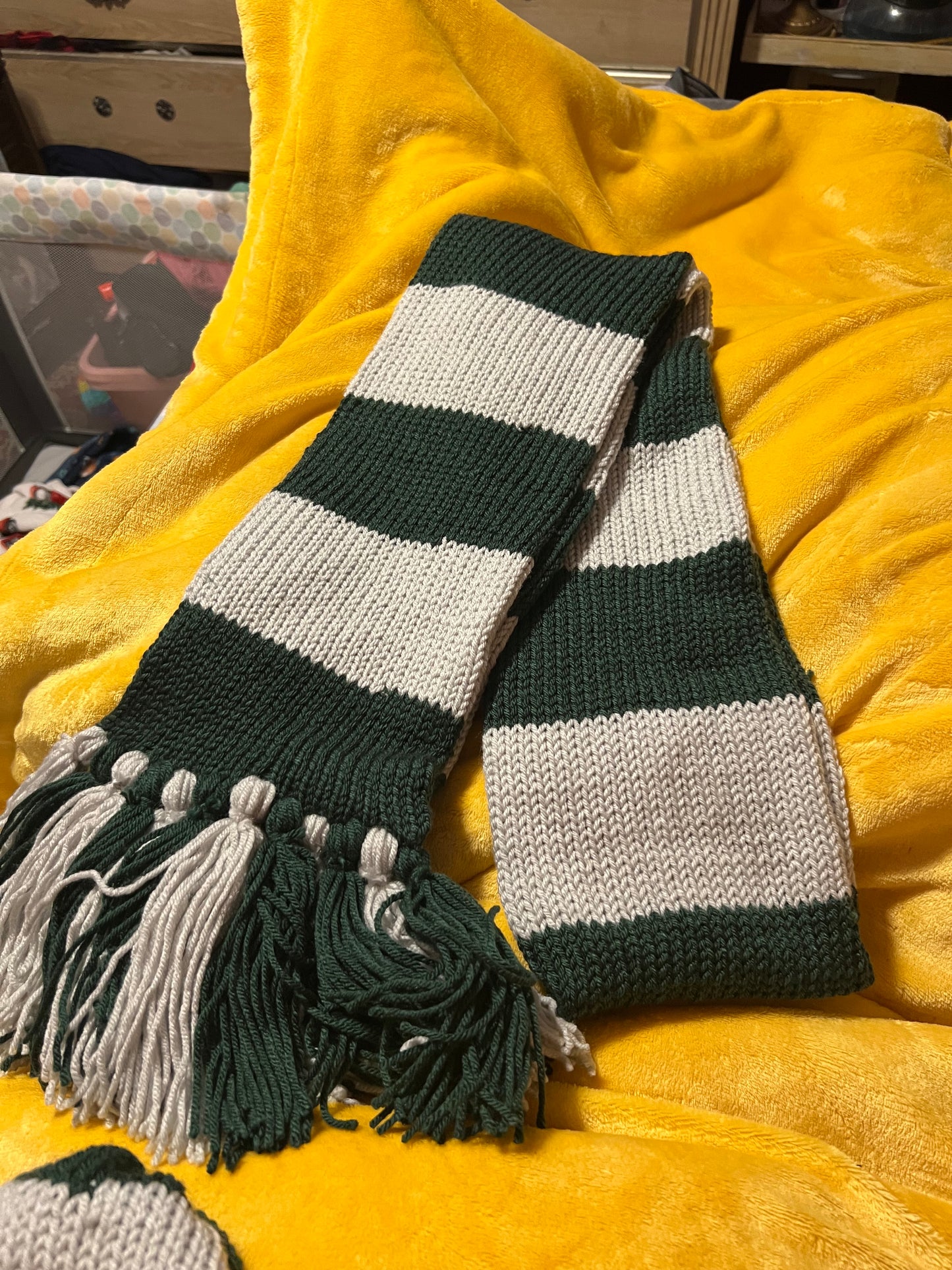 Green & Gray Crochet Scarf & Hat Set