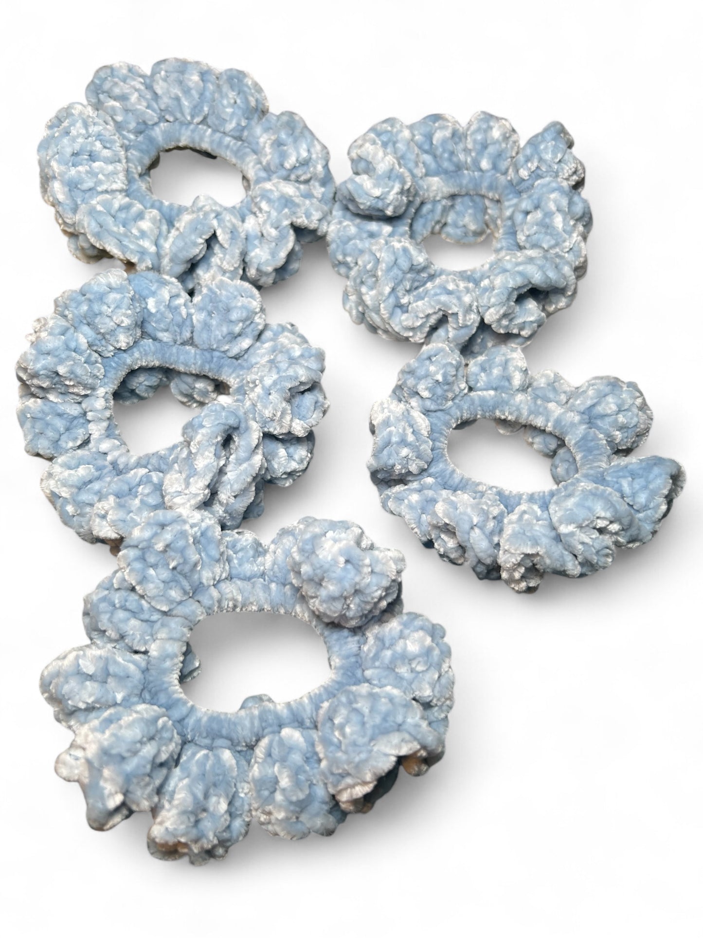 Crocheted Velvet Scrunches Sky Blue