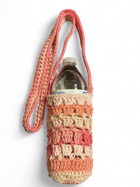 Pink Multicolor water bottle holder with strap